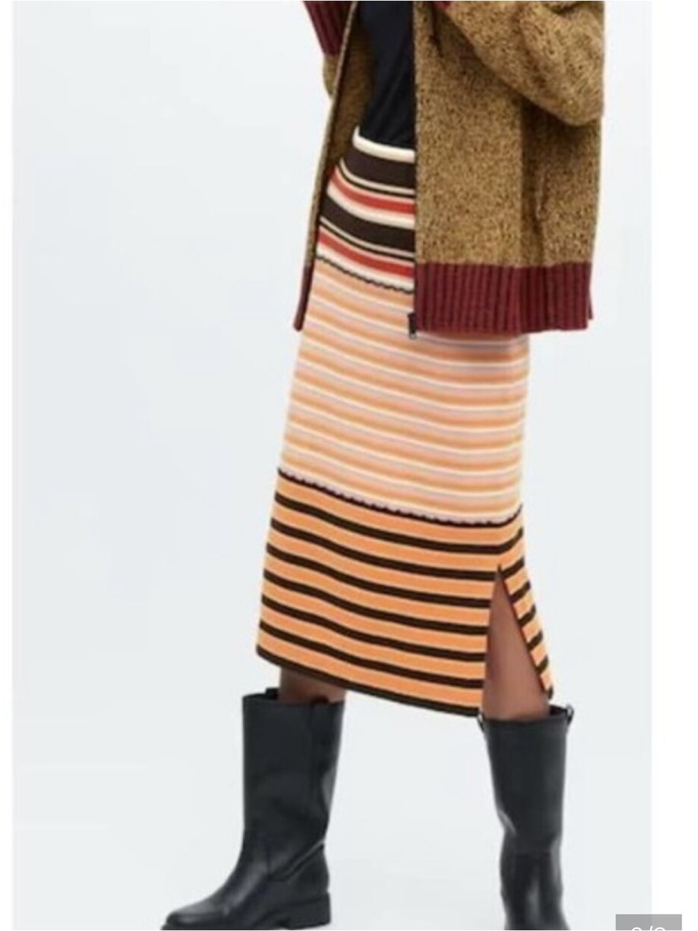 MARNI x Uniqlo Merino Wool Blend Orange Multi Striped Knit Midi Skirt Medium
